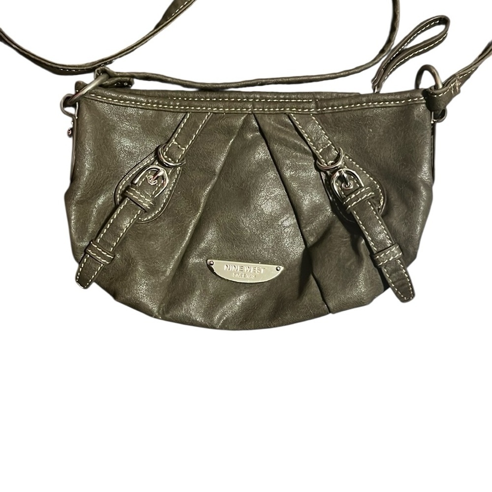 Nine West Green Pleated Shoulder Bag with Silver Hardware